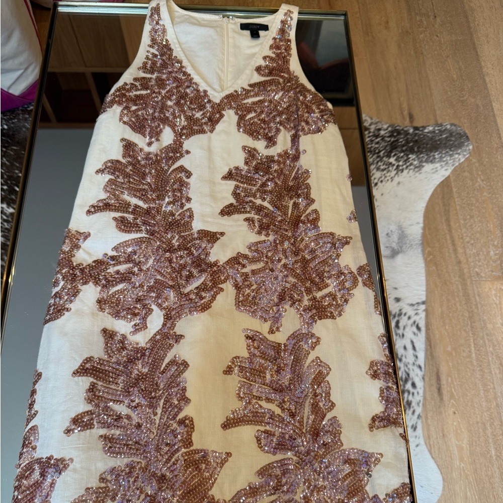 Pre-Loved J. Crew Cream Dress with Pinky-Beige Sequins in Size 0